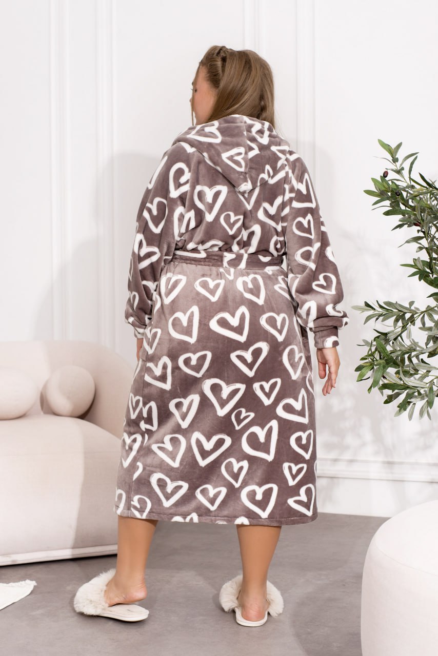 Жіночий махровий халат з капюшоном та застібкою на ґудзиках 