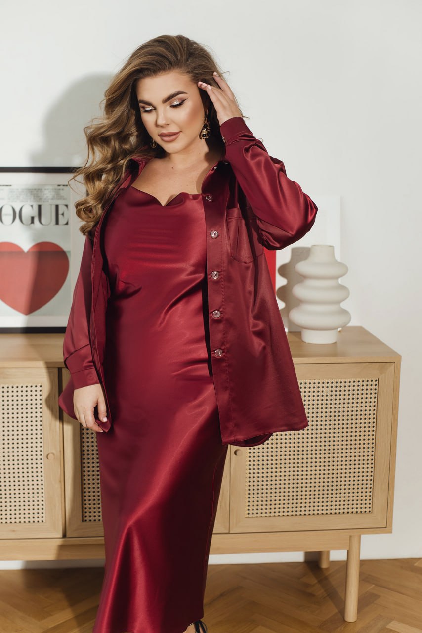 Жіноча шовкова сорочка на ґудзиках (Scarlett Silk), з довгим рукавом